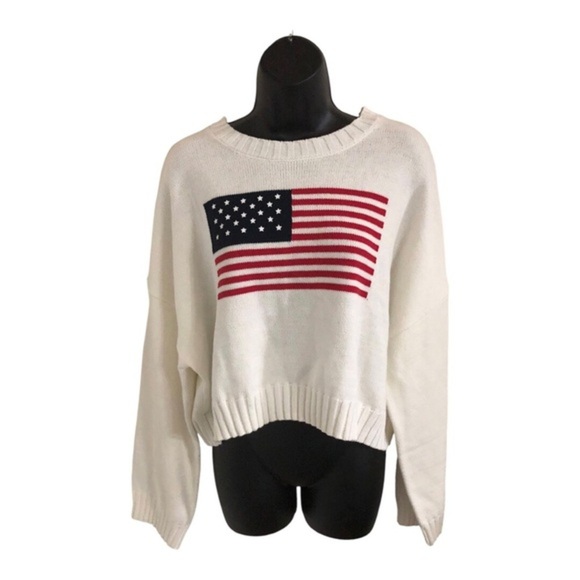 White crochet knit American flag patriotic Americana slouchy sweater size XL new - Picture 3 of 12